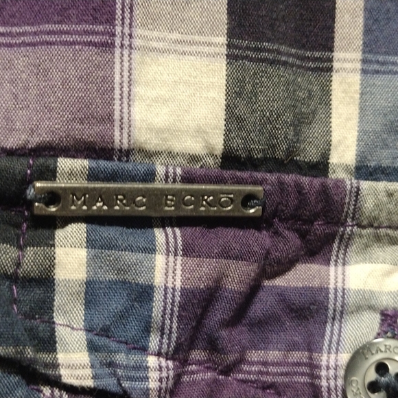 Xxl Marc Ecko Cut and Sew deadly threads Long sleeve button down purple black - Picture 3 of 9